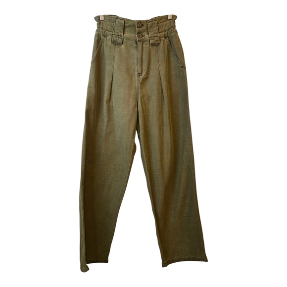 FREE PEOPLE One Way High Waist Cargo Army Olive Pleated Pants Size 2 - Picture 3 of 16